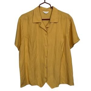 Christopher & Banks XL Button Blouse Shirt Short Sleeve Rayon Linen Yellow READ